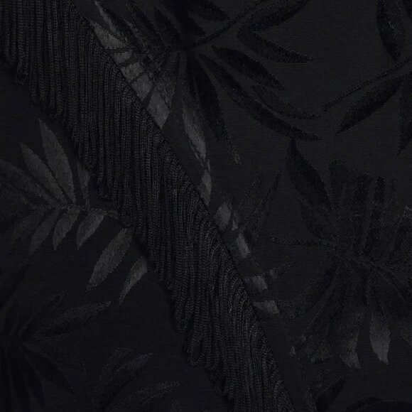 Lulus Ignite My Love Black Floral Embossed Strapless Fringe Midi Dress L - Picture 9 of 12